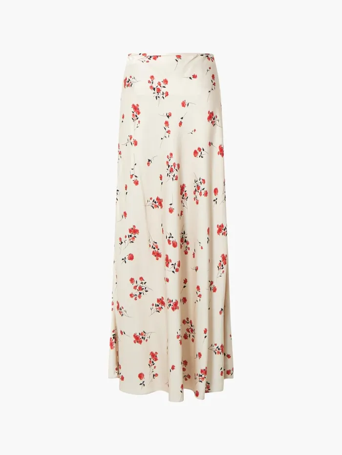 French Connection Floramour Ennis Eco Satin Maxi Skirt Classic Cream Multi Woman Skirts