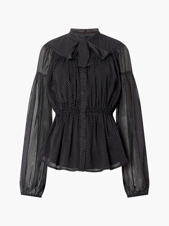 French Connection Ines Chiffon Fitted Waist Blouse BlackoutSummer Whit Woman Tops