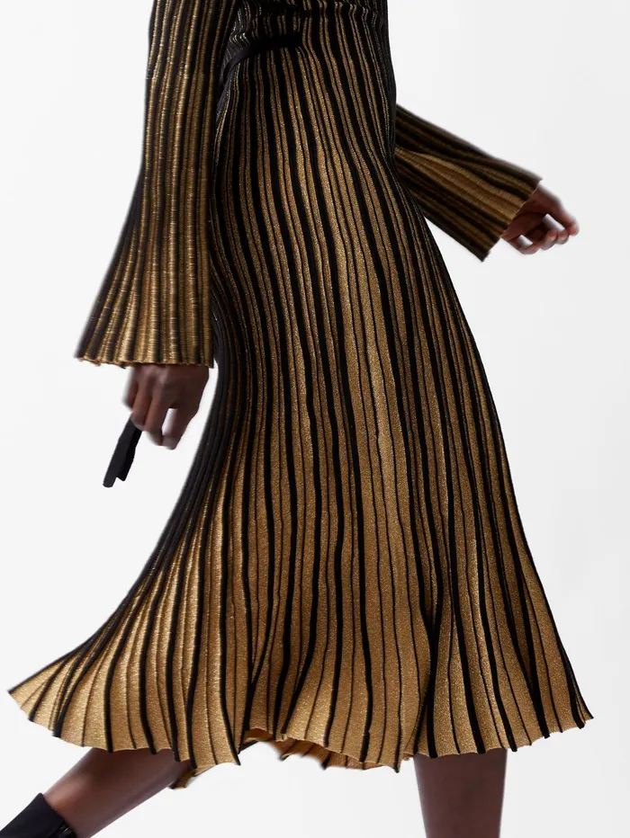French Connection Journee Mari Lurex Long Sleeve Dress Blackout Gold Woman Dresses