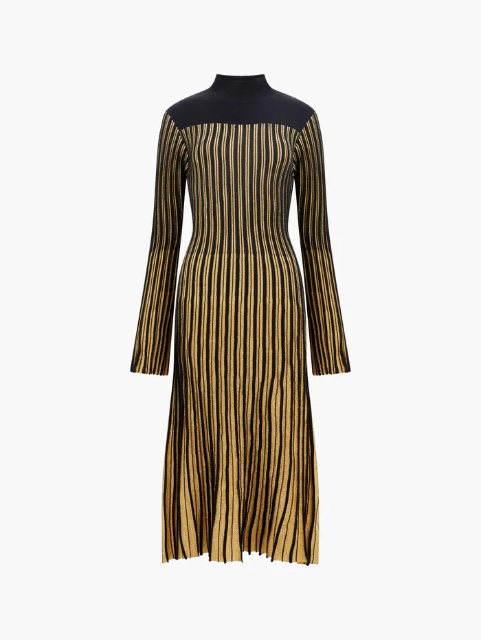 French Connection Journee Mari Lurex Long Sleeve Dress Blackout Gold Woman Dresses