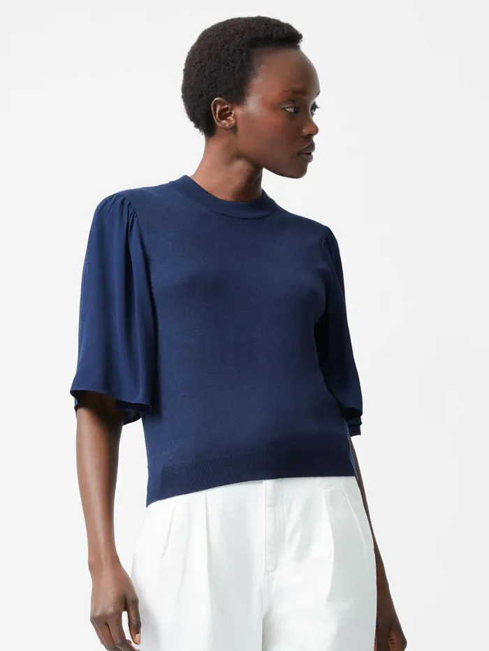French Connection Krista Knits Flared Sleeve Jumper Marine Woman Jumpers and Cardigans