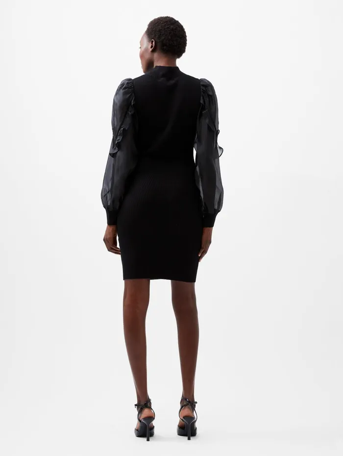 French Connection Krista Organza Puff Sleeve Dress Blackout Woman Jumpers and Cardigans