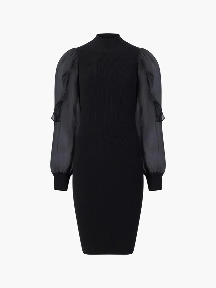 French Connection Krista Organza Puff Sleeve Dress Blackout Woman Jumpers and Cardigans