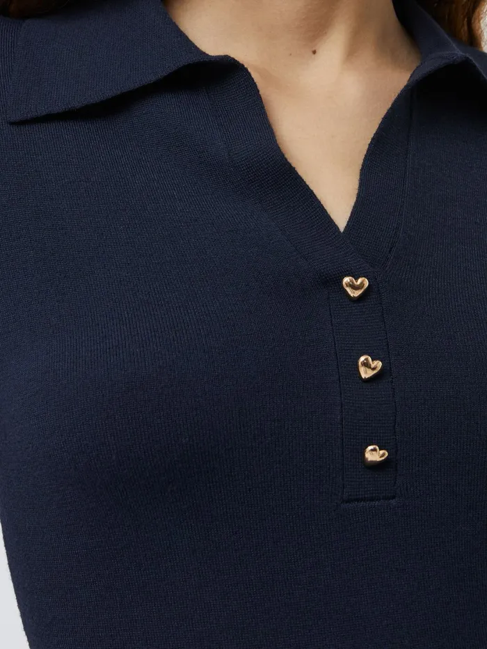 French Connection Larry Hearts V Neck Polo Top Navy Woman Jumpers and Cardigans