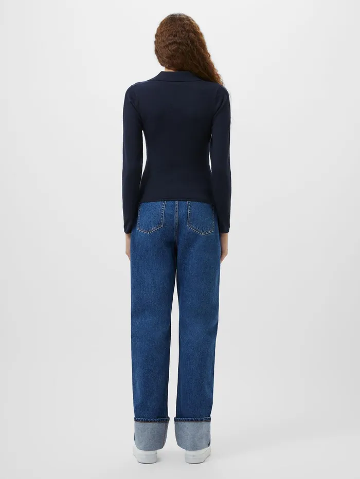 French Connection Larry Hearts V Neck Polo Top Navy Woman Jumpers and Cardigans