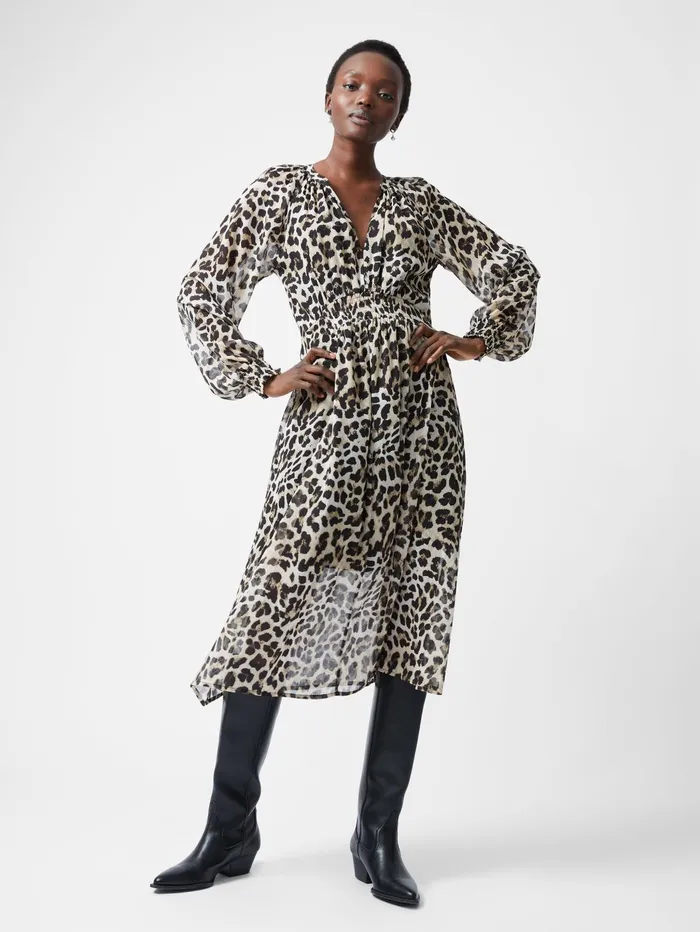 French Connection Leopard Print Georgette Long Sleeve Dress Leopard Woman Dresses French Connection Leopard Print Georgette Long Sleeve Dress Leopard Woman Dresses