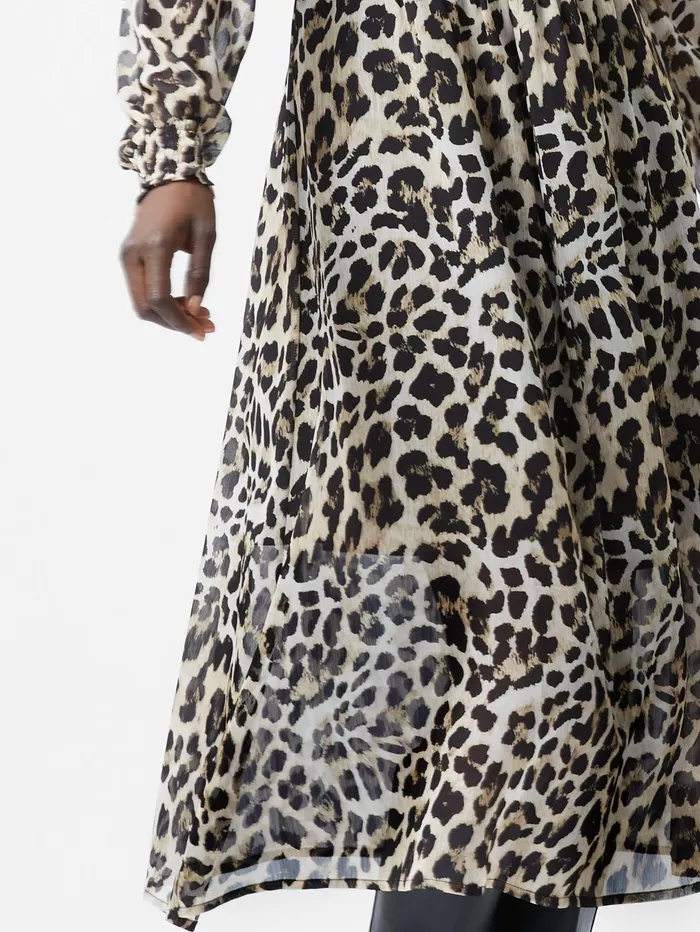 French Connection Leopard Print Georgette Long Sleeve Dress Leopard Woman Dresses