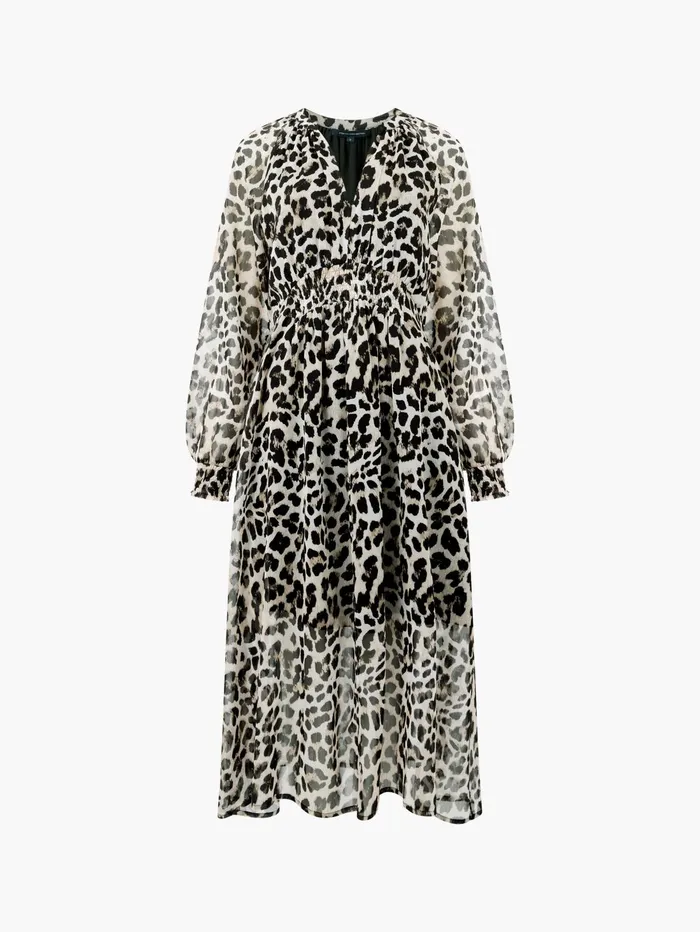 French Connection Leopard Print Georgette Long Sleeve Dress Leopard Woman Dresses