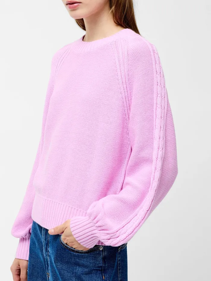 French Connection Lily Cable Knit Balloon Sleeve Jumper Bubblegum Pink Woman Jumpers and Cardigans
