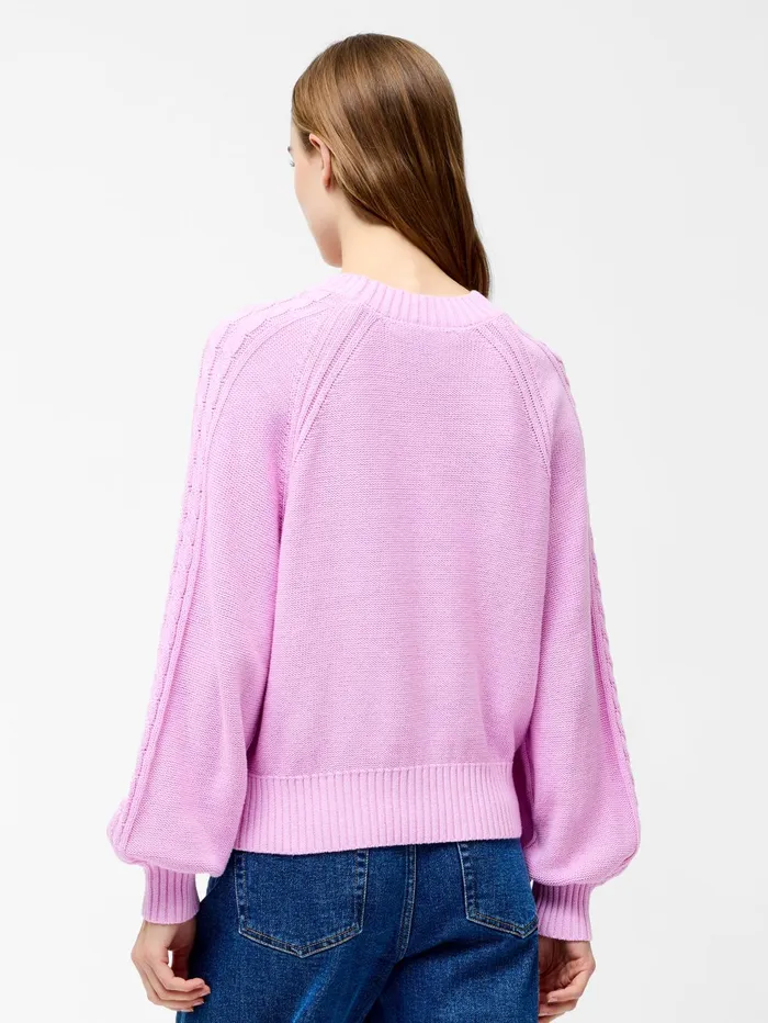 French Connection Lily Cable Knit Balloon Sleeve Jumper Bubblegum Pink Woman Jumpers and Cardigans