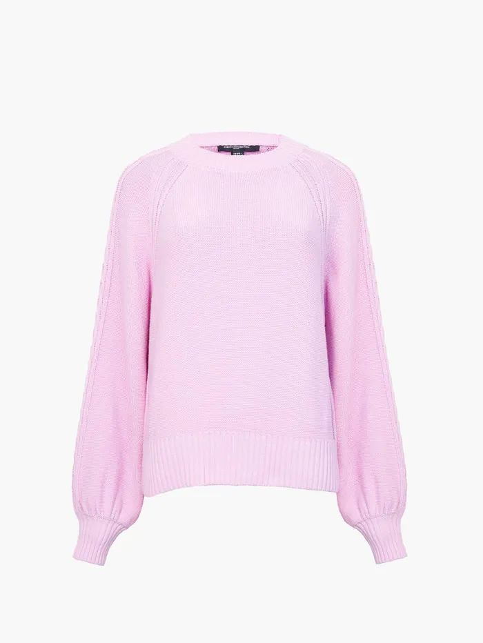 French Connection Lily Cable Knit Balloon Sleeve Jumper Bubblegum Pink Woman Jumpers and Cardigans