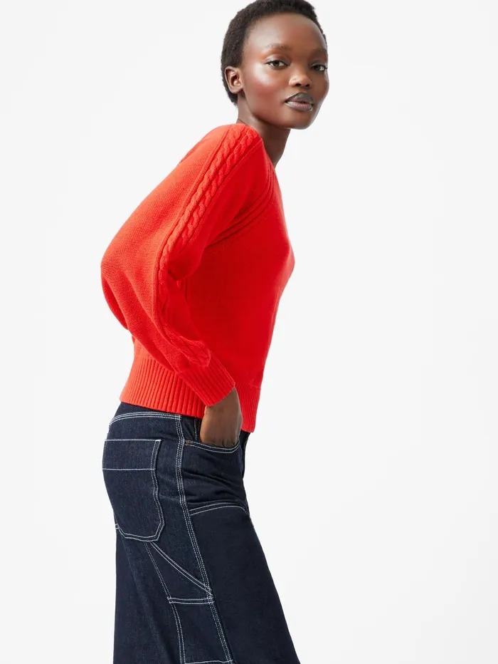 French Connection Lily Cable Knit Balloon Sleeve Jumper Scarlet Red Woman Jumpers and Cardigans French Connection Lily Cable Knit Balloon Sleeve Jumper Scarlet Red Woman Jumpers and Cardigans