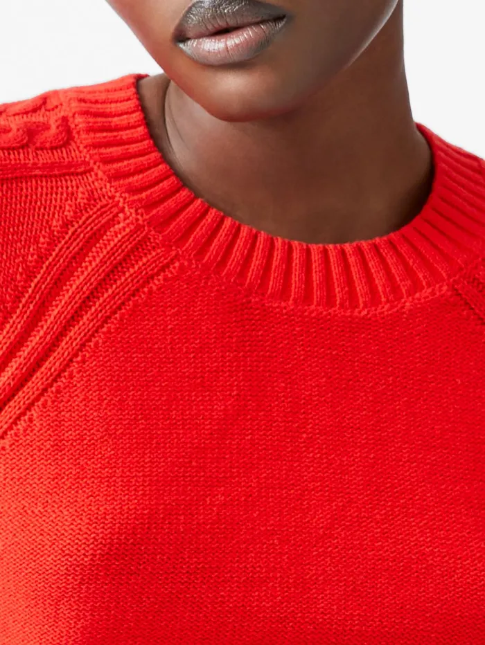 French Connection Lily Cable Knit Balloon Sleeve Jumper Scarlet Red Woman Jumpers and Cardigans