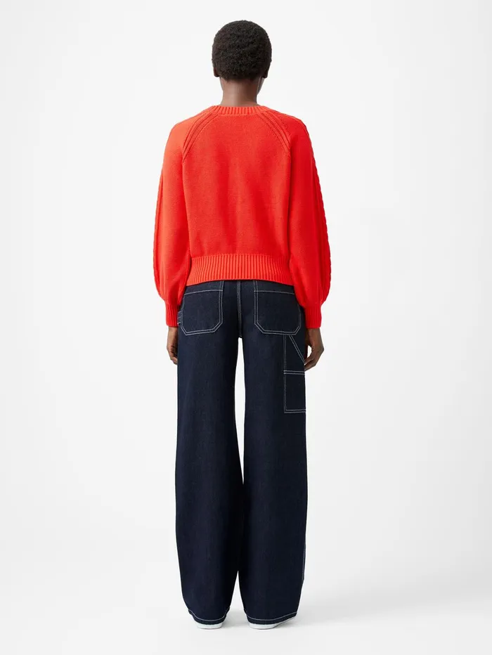 French Connection Lily Cable Knit Balloon Sleeve Jumper Scarlet Red Woman Jumpers and Cardigans
