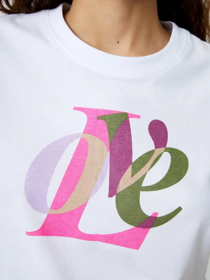 French Connection Love Graphic Print TShirt White Woman Tops