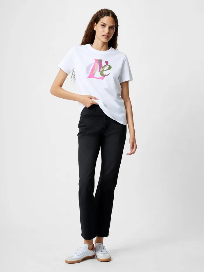 French Connection Love Graphic Print TShirt White Woman Tops
