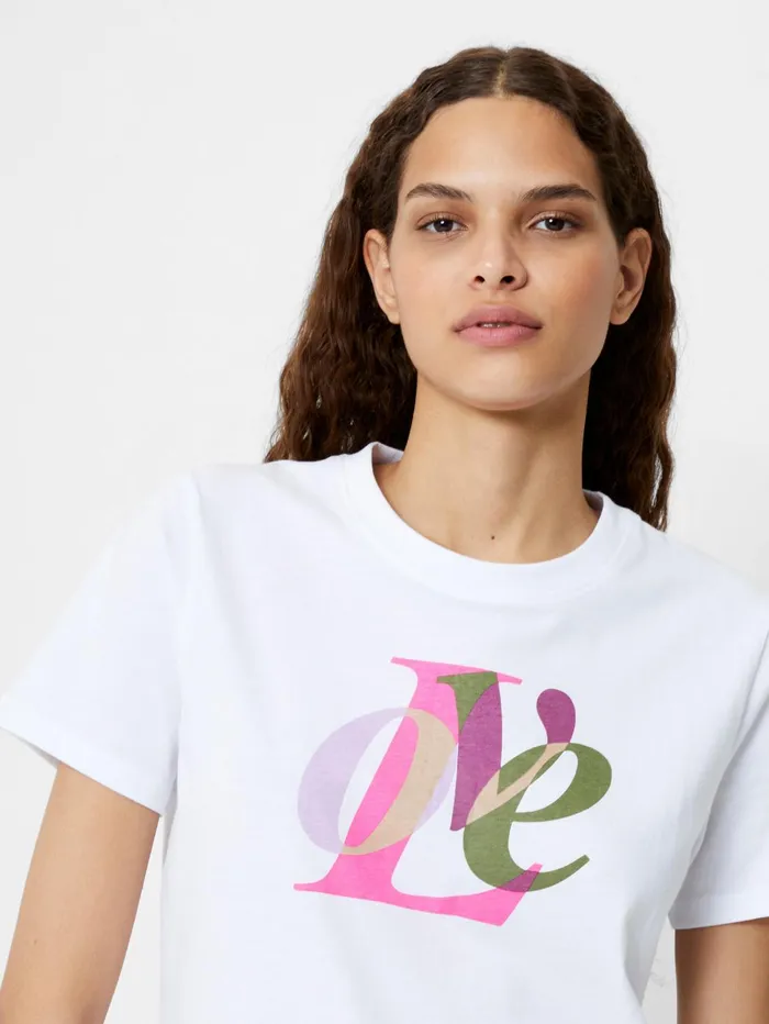 French Connection Love Graphic Print TShirt White Woman Tops