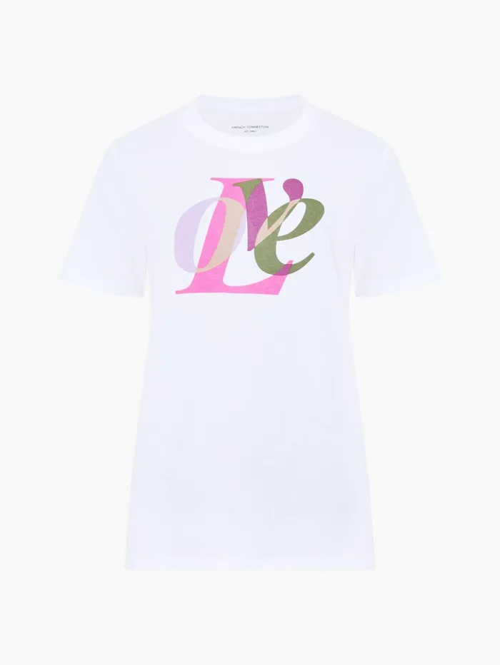 French Connection Love Graphic Print TShirt White Woman Tops