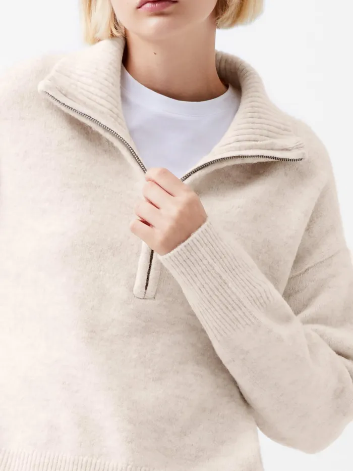 French Connection Maddox Half Zip Jumper Oatmeal Mel Woman Jumpers and Cardigans