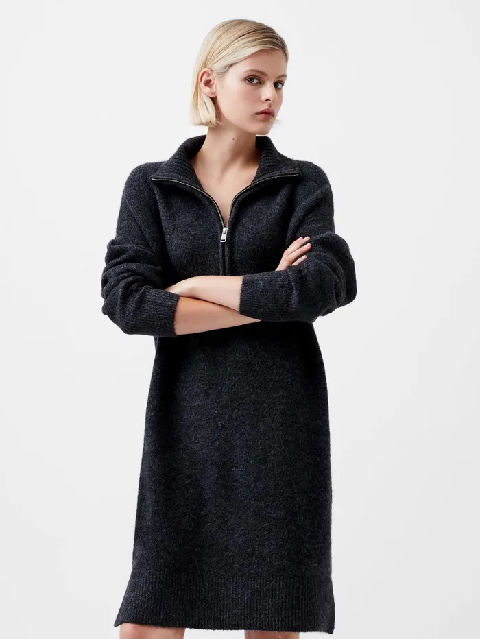 French Connection Maddox Half Zip Long Sleeve Knit Dress Charcoal Mel Woman Jumpers and Cardigans French Connection Maddox Half Zip Long Sleeve Knit Dress Charcoal Mel Woman Jumpers and Cardigans