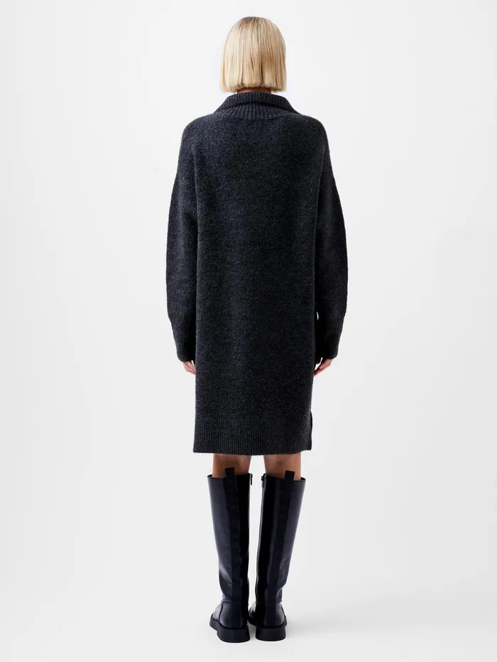 French Connection Maddox Half Zip Long Sleeve Knit Dress Charcoal Mel Woman Jumpers and Cardigans