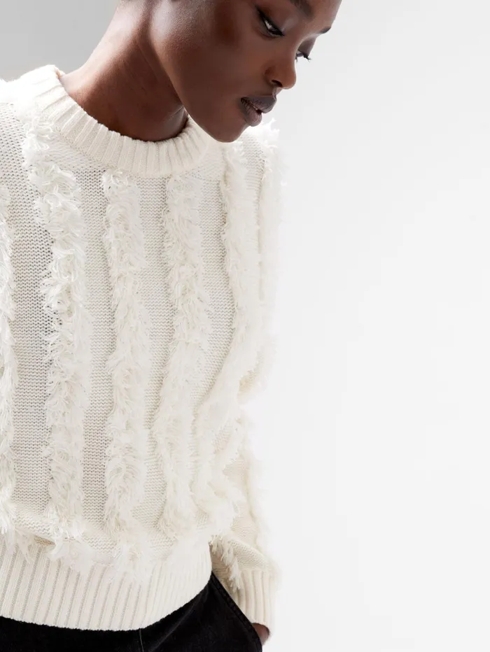 French Connection Malika Fringed Jumper Classic Cream Woman Jumpers and Cardigans