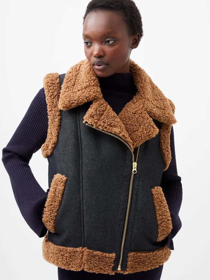 French Connection Mery Denim Gilet Indigo Woman Coats and Jackets