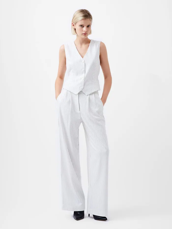 French Connection Pinstripe High Waisted Trousers WhiteBlack Woman Trousers
