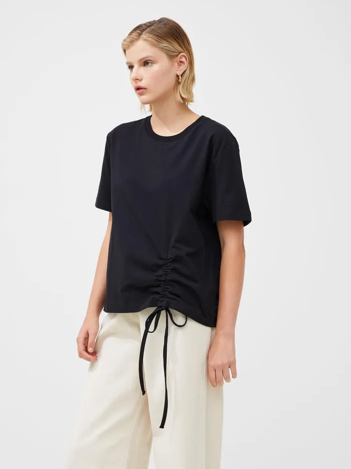 French Connection Rallie Cotton Rouched TShirt Blackout Woman Tops