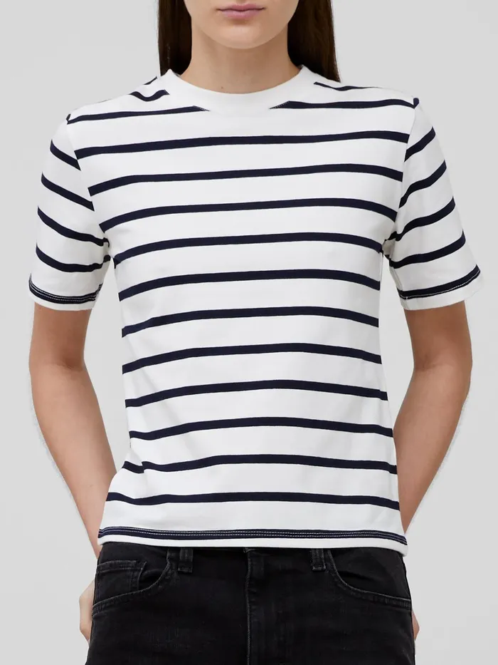 French Connection Rallie Cotton Stripe Short Sleeve TShirt Stripe S WhiteMarine Woman Tops
