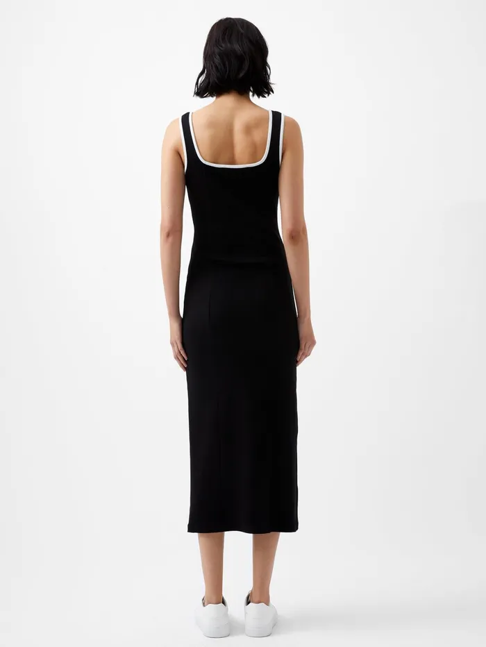 French Connection Rassia Rib Contrast Square Neck Midi Dress BlackPorcelain Cream Woman Dresses