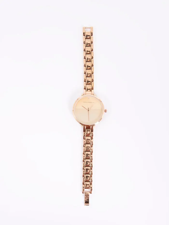 French Connection Rose Gold Tone Bracelet Watch With Rose Gold Dial Woman Jewellery