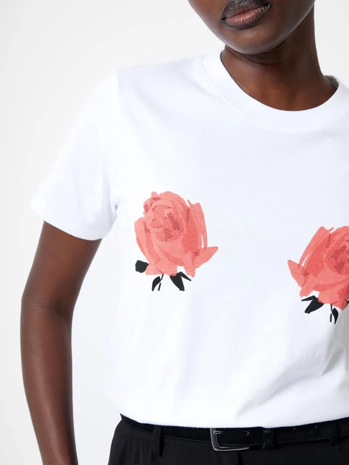 French Connection Roses Graphic TShirt White Woman Tops