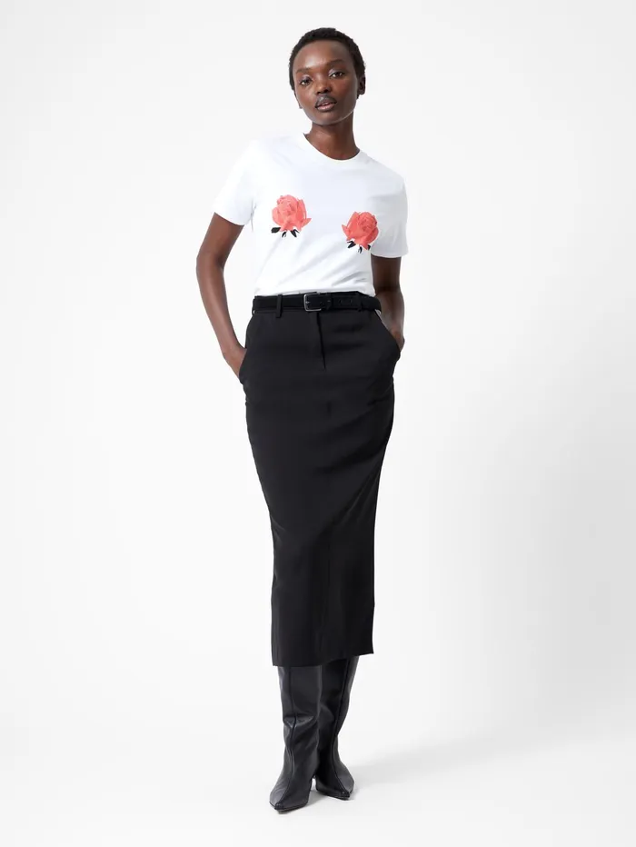 French Connection Roses Graphic TShirt White Woman Tops