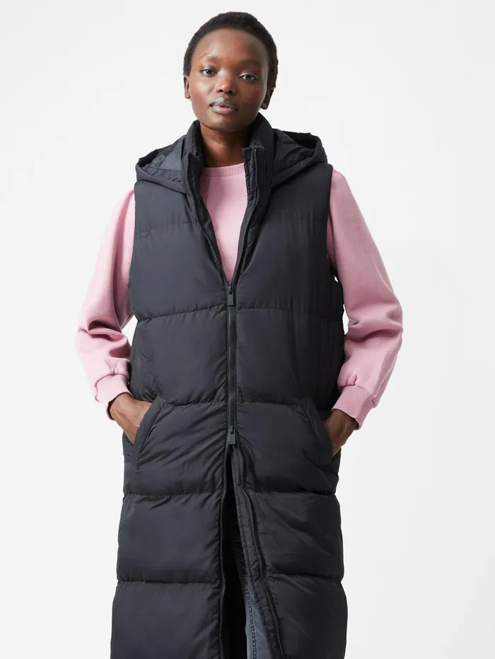 French Connection Row Long Gilet Black Woman Coats and Jackets
