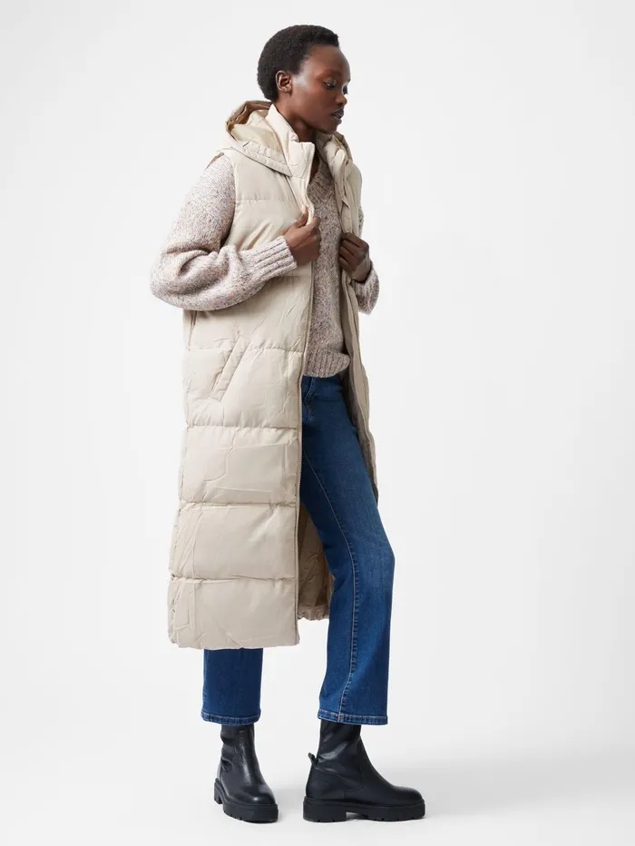 French Connection Row Long Gilet Putty Woman Coats and Jackets