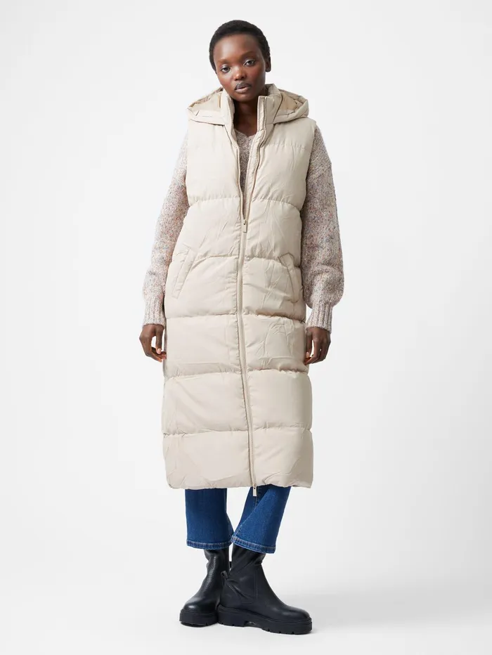 French Connection Row Long Gilet Putty Woman Coats and Jackets