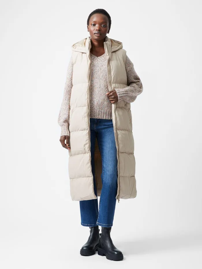 French Connection Row Long Gilet Putty Woman Coats and Jackets