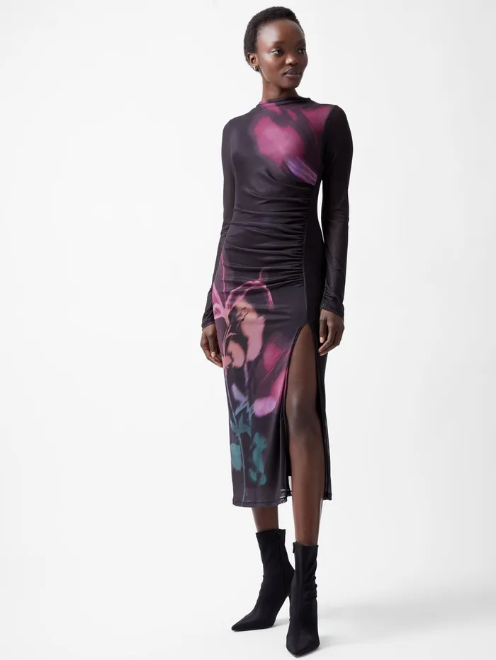French Connection Smokey Placement Floral Dress Blackout Multi Woman Dresses