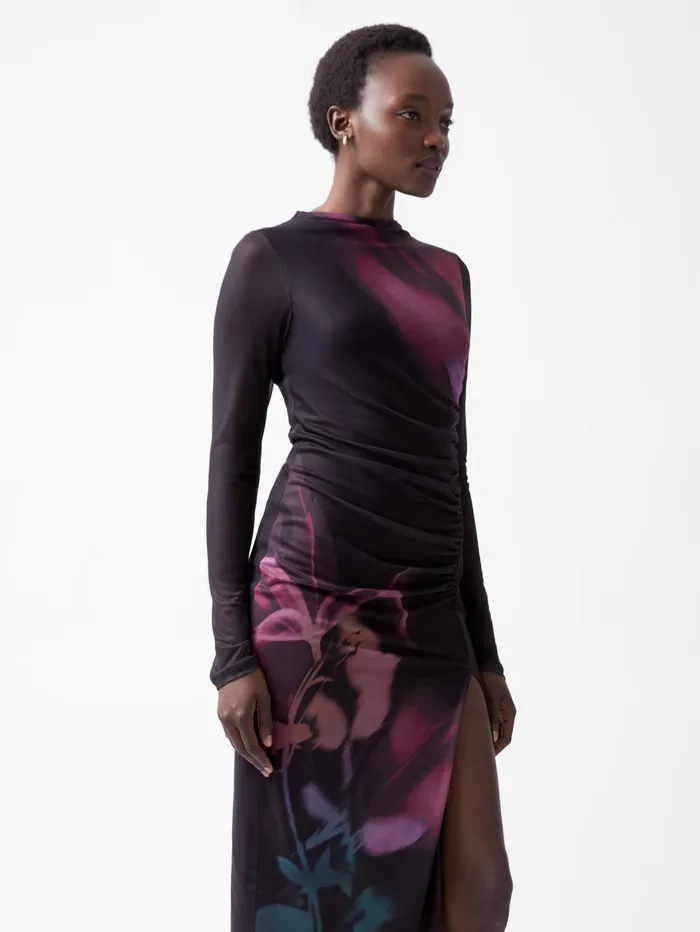 French Connection Smokey Placement Floral Dress Blackout Multi Woman Dresses