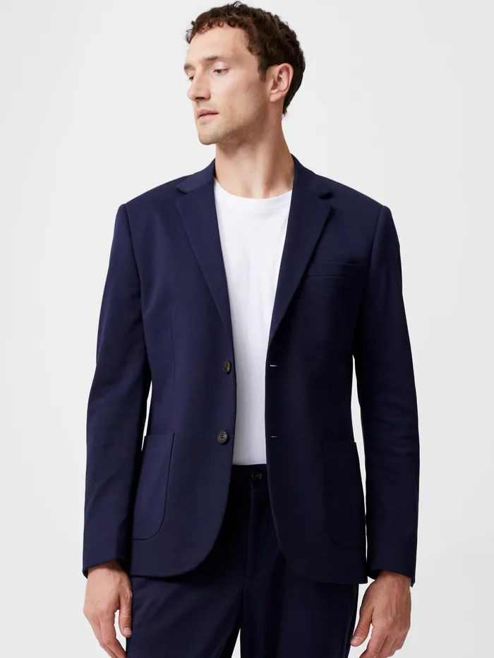 French Connection Stretch Knit Suit Jacket Marine Man Coats and Jackets