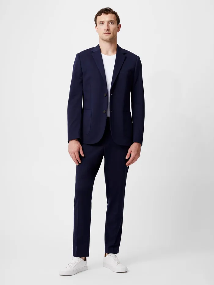 French Connection Stretch Knit Suit Jacket Marine Man Coats and Jackets