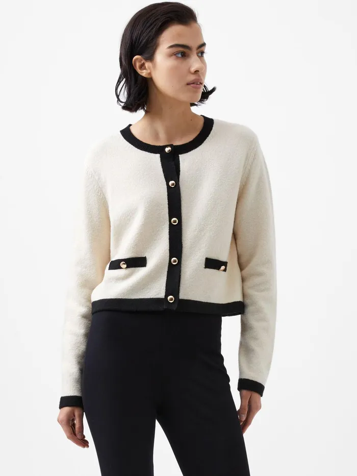 French Connection Vhari Recycled Contrast Cardigan 8211 Classic CreamBlack Woman Jumpers and Cardigans French Connection Vhari Recycled Contrast Cardigan 8211 Classic CreamBlack Woman Jumpers and Cardigans