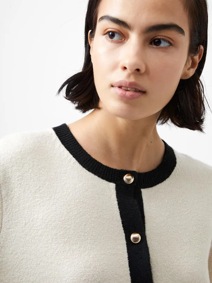 French Connection Vhari Recycled Contrast Cardigan 8211 Classic CreamBlack Woman Jumpers and Cardigans