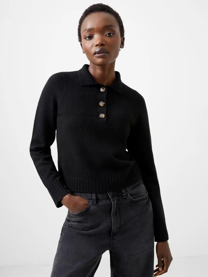 French Connection Vhari Recycled Long Sleeve Button Up Jumper Black Woman Jumpers and Cardigans French Connection Vhari Recycled Long Sleeve Button Up Jumper Black Woman Jumpers and Cardigans