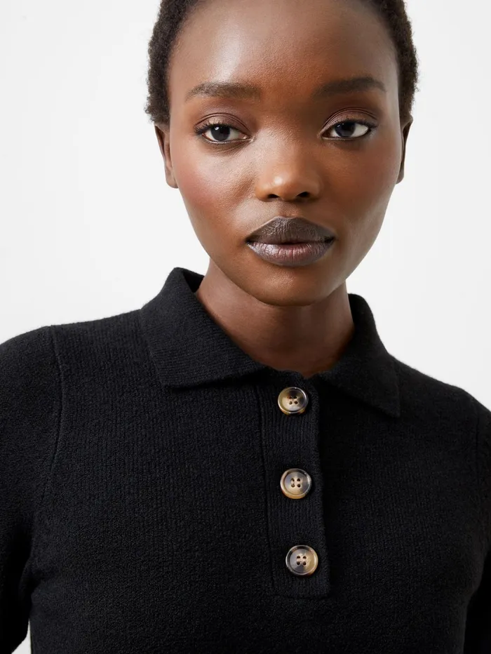 French Connection Vhari Recycled Long Sleeve Button Up Jumper Black Woman Jumpers and Cardigans