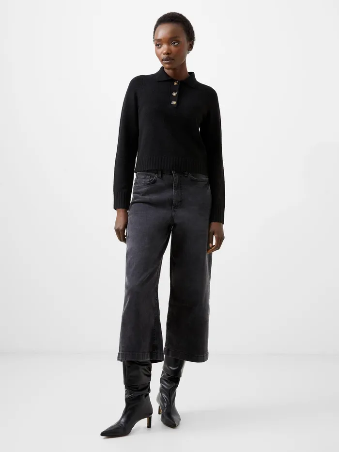 French Connection Vhari Recycled Long Sleeve Button Up Jumper Black Woman Jumpers and Cardigans