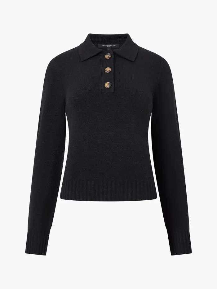 French Connection Vhari Recycled Long Sleeve Button Up Jumper Black Woman Jumpers and Cardigans