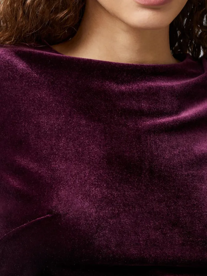 French Connection Viola Velvet Long Sleeve Bodycon Mini Dress Burgundy Red Woman Dresses