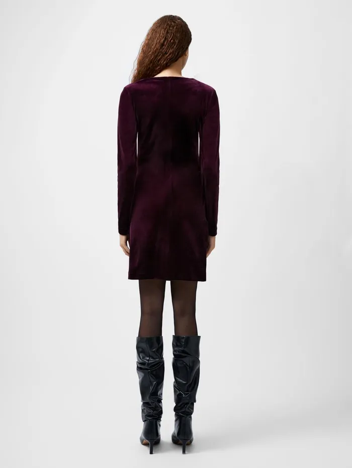 French Connection Viola Velvet Long Sleeve Bodycon Mini Dress Burgundy Red Woman Dresses
